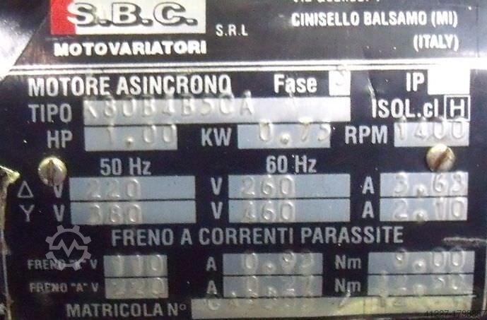 Electric motor 0.75 kW 1400 rpm SBC K80B4B50A