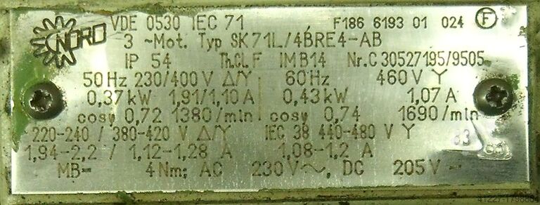 Geared motor 0.37 kW 76 rpm Nord VDE 0530 IEC 71