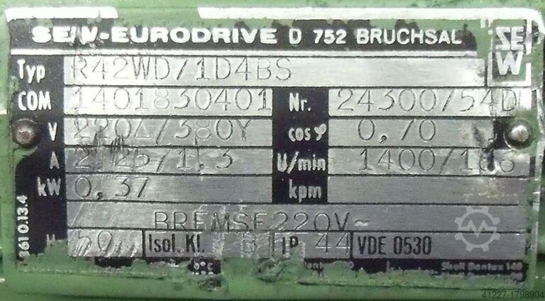 Geared motor 0.37 kW 186 rpm SEW-EURODRIVE R42WD/1D4BS