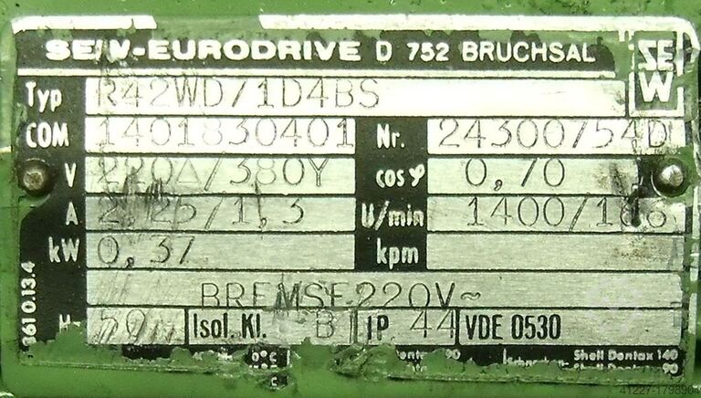 Geared motor 0.37 kW 186 rpm SEW-EURODRIVE R42WD/1D4BS