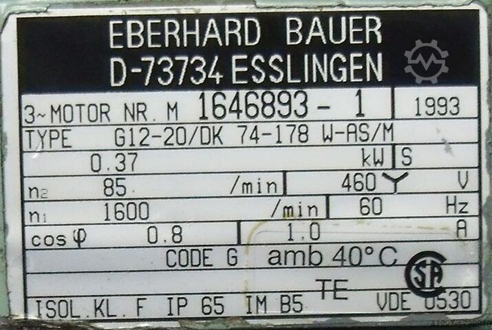 Geared motor 0.37 kW 70 rpm BAUER G12-20/DK 74-178 W-AS/M