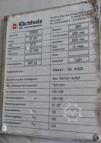 46000 Liter Silo-Behälter aus V2A Eichholz Silo- und Anlagenbau 8571