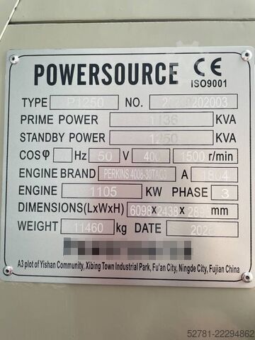 Aggregat Perkins 4008TAG3 - 1.250 kVA Generator - DPX-19821