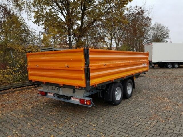 Tipper trailer Möslein TTD11- BA Orange  neuer Tandem 3- Seitenkipper Tiefladermit Bordwand- Aufsatz-- Neufahrzeug --