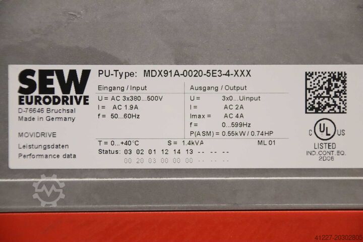 Frequency converter 0.55 kW SEW Eurodrive MDX91A-0020-5E3-4-XXX