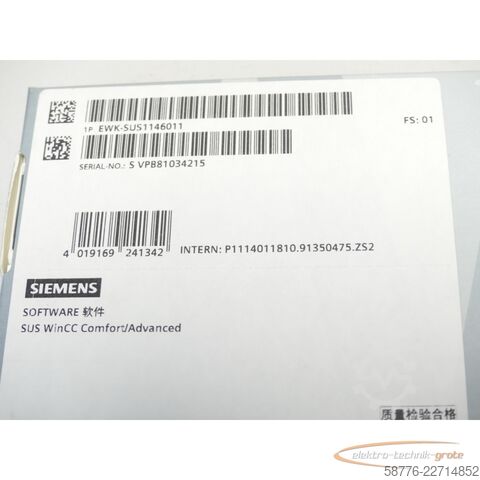 Component Siemens EWK-SUS1146011 Software SUS WinCC Comfort / Advanced SN: SVPB81034215
