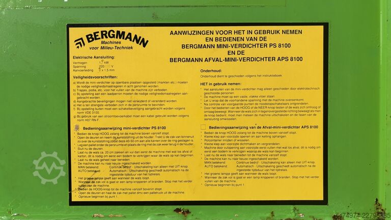 Compactor container waste press baler 220V bergmann PS 8100-29