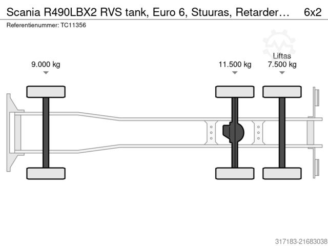 Tanker Scania R490 RVS tank, Euro 6, Stuuras, Retarder