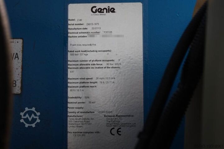 Gelenkteleskoparbeitsbühne Genie Z80/60 Diesel, 4x4x4 Drive, 26m Working Height, 18