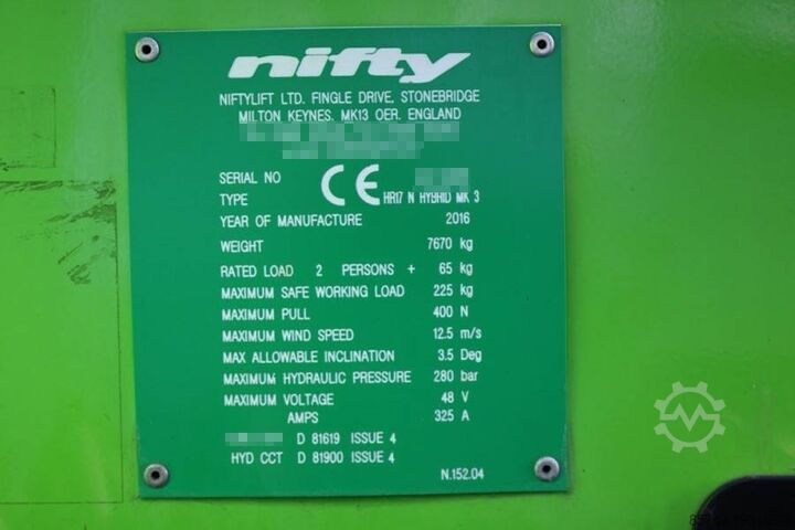 Articulated boom lift Niftylift HR17NDE HYBRIDE MK3 Hybrid Battery & Diesel, 17m W