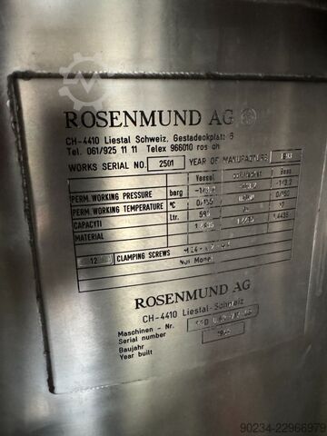 Rosenmund 0.63 Sq. M. Stainless Steel Nutsche Filter Dryer ROSENMUND 0,63 Sq. M.