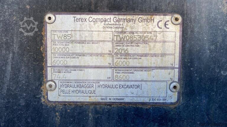 Wheeled Excavator Terex Tw 85 Schaeff with 3 buckets and forks