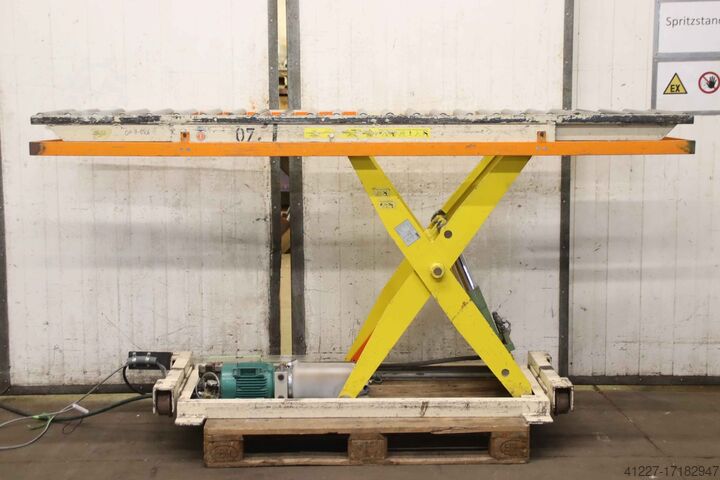 Scherenhubtisch mit Rollenbahn unbekannt Traglast 1000 kg 2400 x 760 mm