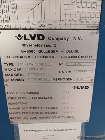 Press brake LVD PPI 135/30 MNC 95