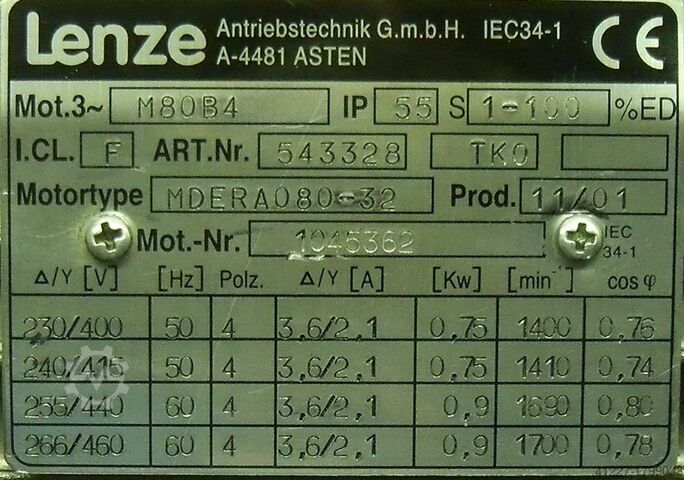 Geared motor 0.75 kW 284 rpm Lenze MDERA080-32