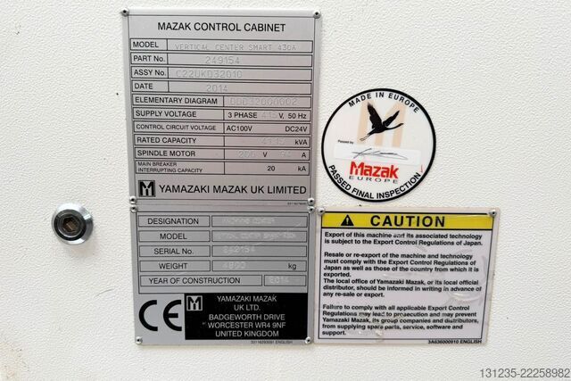Vertical machining center Mazak VCS 430A SN 249154