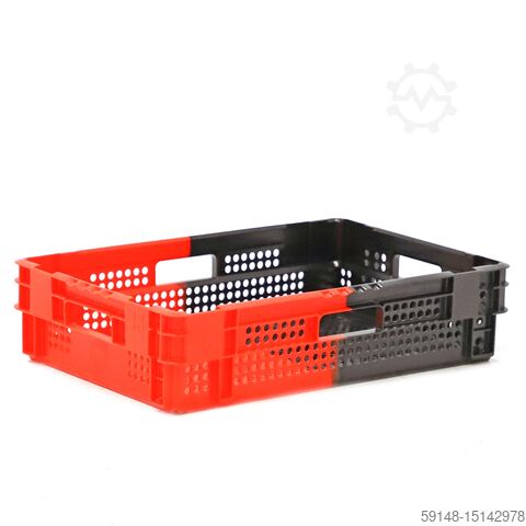 Used Stackable, nestable bins walls + floor perforated, L: 600, W: 400, H: 140 (mm). Kruizinga 98-6466GB-PAL