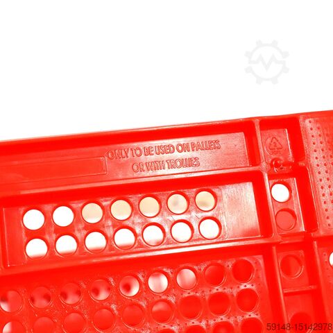 Used Stackable, nestable bins walls + floor perforated, L: 600, W: 400, H: 140 (mm). Kruizinga 98-6466GB-PAL