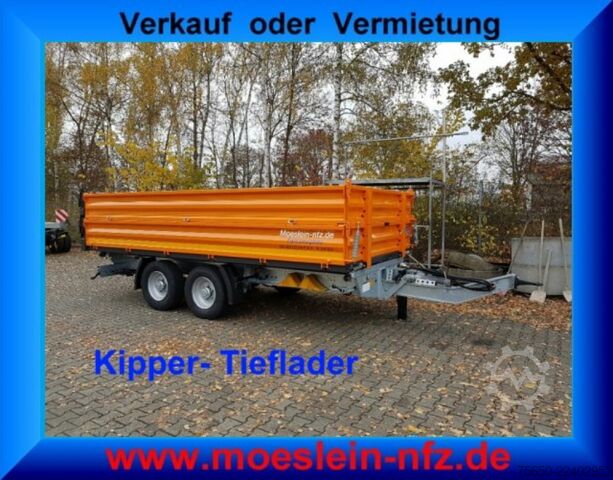 Tipper trailer Möslein TTD11- BA Orange  neuer Tandem 3- Seitenkipper Tiefladermit Bordwand- Aufsatz-- Neufahrzeug --