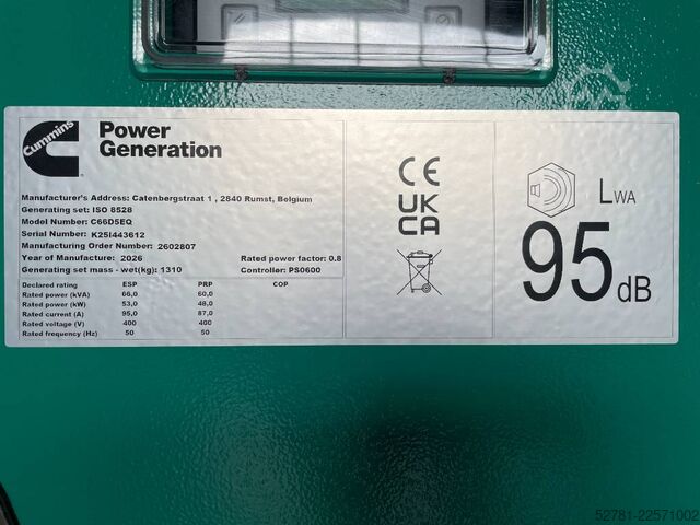Aggregat Cummins C66D5EQ - 66 kVA Generator - DPX-18507-Q
