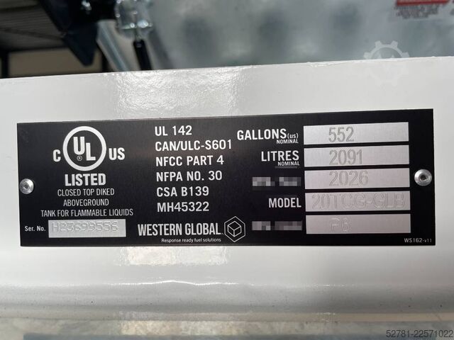 Lagermittel Western Global - 20TCG - 2.000 Liter fuel Tank - DPX-31002