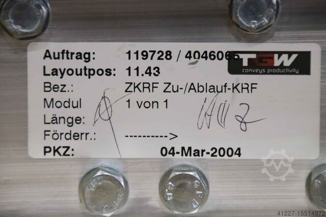 Curved roller conveyor in-out TGW ZKRF Zu-Ablauf-KRF Förderbreite 410 mm