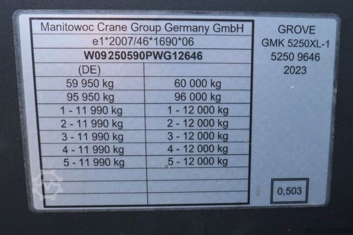 All terrain crane Grove GMK5250XL-1 Available Immediately, Dutch Registrat