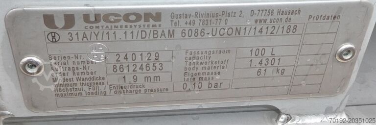 100 liter IBC container made of V2A UCON 7730