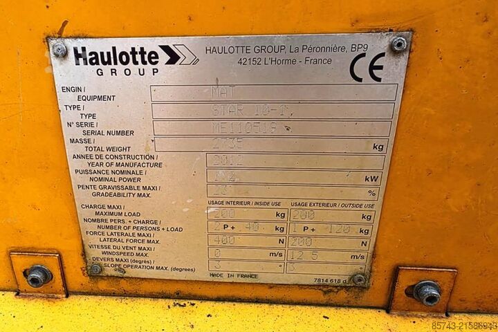 Scherenhebebühne Haulotte STAR 10 Electric, 10m Working Height, 3m Reach, 20