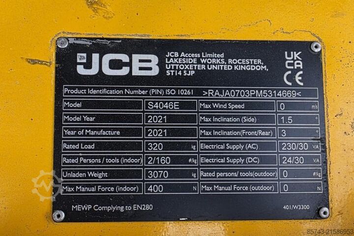 Scherenhebebühne JCB S4046E Valid inspection, *Guarantee! 12m Working H