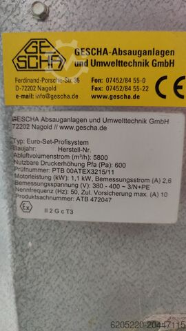 Absauganlage für Spritznebel Und Holzstaub Gescha Euro Set Profisystem