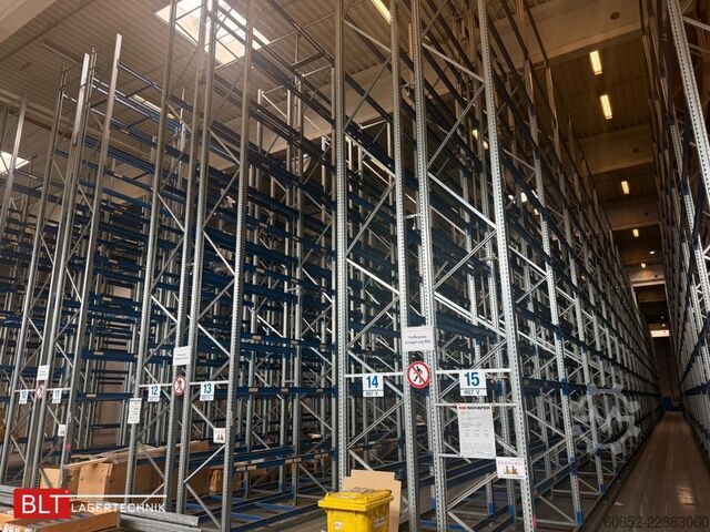 Heavy-duty rack, industrial shelving, high-bay rack SSI Schäfer PR600 – 14,10 lfm, Höhe 4,9m Boden + 2 Ebenen | Fachlast bis 3500 kg
