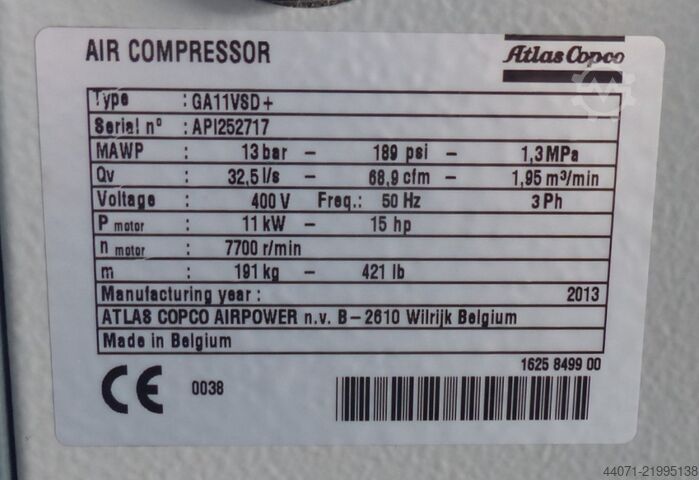 Screw compressor GA11VSD+ Atlas Copco GA11VSD+