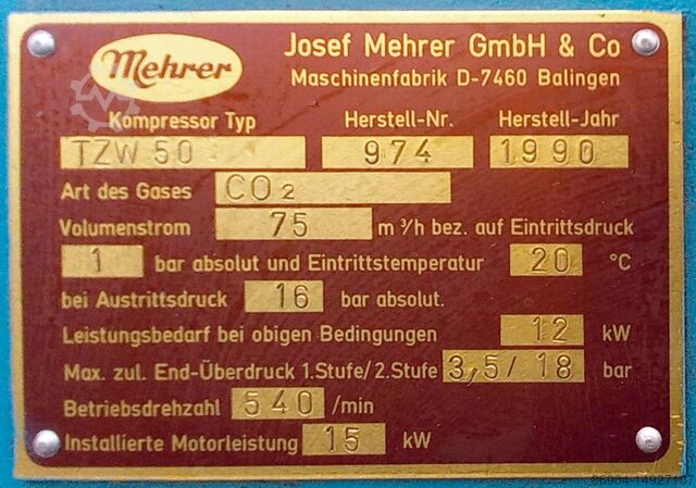 Kolbenkompressor Mehrer TZW50