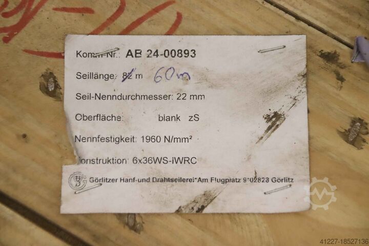 Kranseil Ø 22 mm 60 m GHD Görlitzer Hanf & Drahtseilerei 6x36WS-IWRC