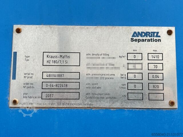 Horizontale Schälzentrifuge KraussMaffei HZ180/7.1