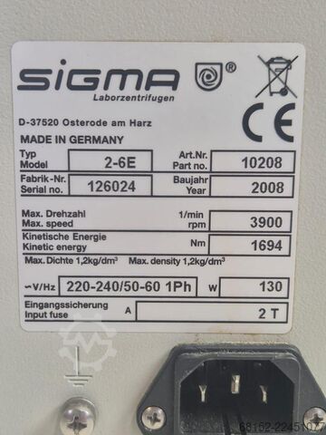 Sigma 2-6E 10208 Zentrifuge Sigma 2-6E 10208