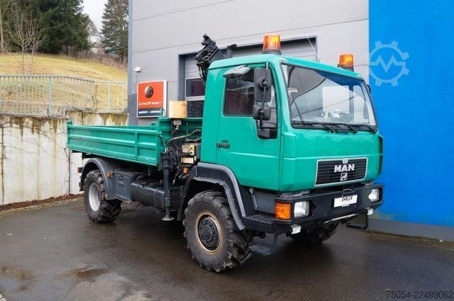 Three-sided tipper truck MAN Dreiseitenkipper MAN 7731 mit Kran