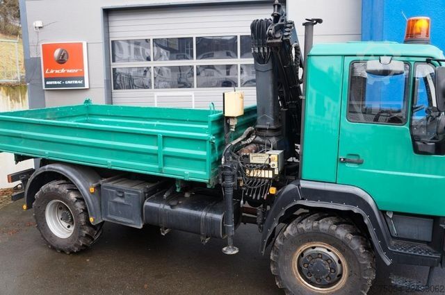 Three-sided tipper truck MAN Dreiseitenkipper MAN 7731 mit Kran