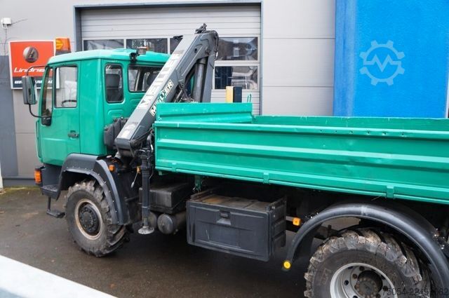 Three-sided tipper truck MAN Dreiseitenkipper MAN 7731 mit Kran