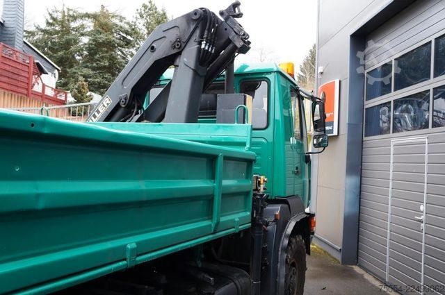 Three-sided tipper truck MAN Dreiseitenkipper MAN 7731 mit Kran
