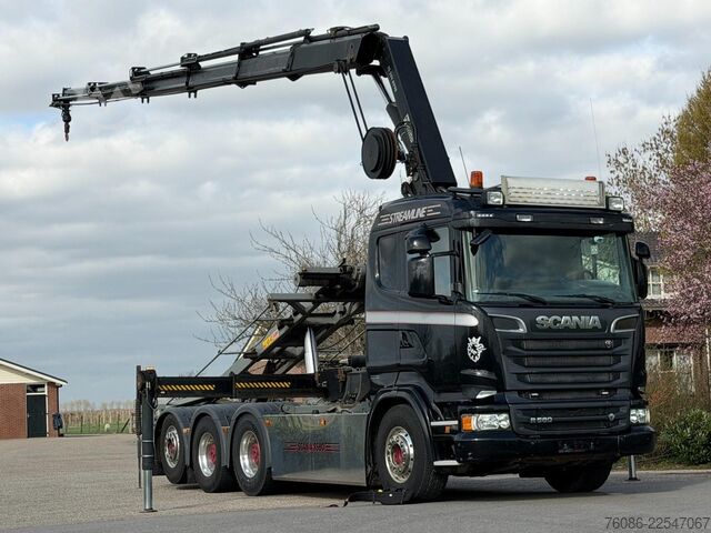 Hakenarmsystem Scania R580 V8 8x4 !!TRIPLE HIAB 24 TM CRANE!!CONTAINE...