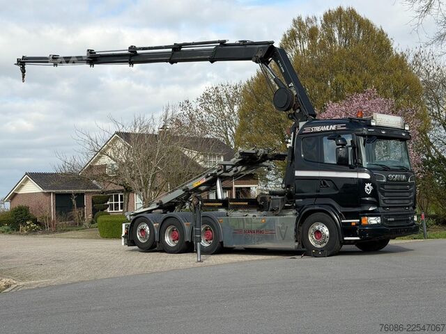 Hakenarmsystem Scania R580 V8 8x4 !!TRIPLE HIAB 24 TM CRANE!!CONTAINE...