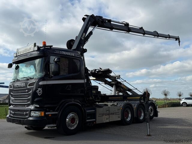 Hakenarmsystem Scania R580 V8 8x4 !!TRIPLE HIAB 24 TM CRANE!!CONTAINE...