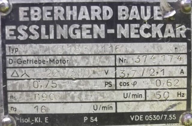 Gear motor 0.55 kW 16 rpm Bauer D183/116