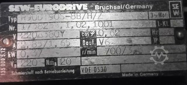 Gear motor 0.37 kW 3.5 rpm SEW-EURODRIVE R90DT90S-8B/H/Z