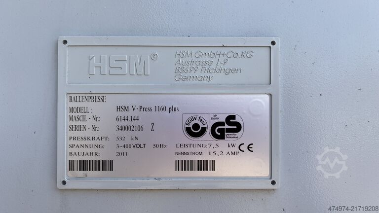 Kleiderpresse, Kunststoffpresse, Papierpresse HSM V-Press 1160 Plus