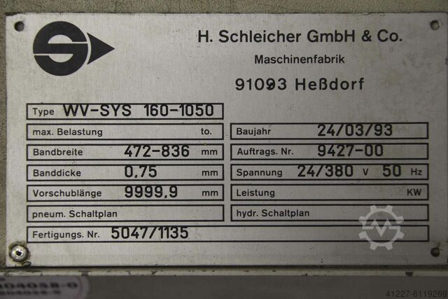Bandanlage Schneidvorrichtung Schleicher WV-SYS 160-1050 500 mm