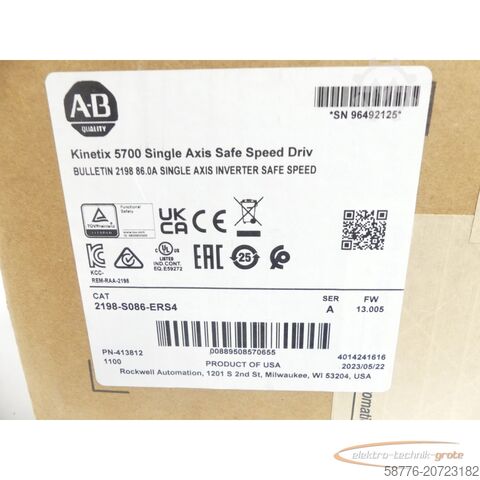 Component Allen-Bradley 2198-S086-ERS4 Kinetix 5700 Single Axis SN96492125 -