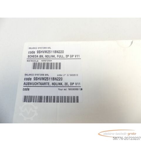 Component Balance Systems 9SHVM2512BN220 Auswuchtkarte SN: B804342